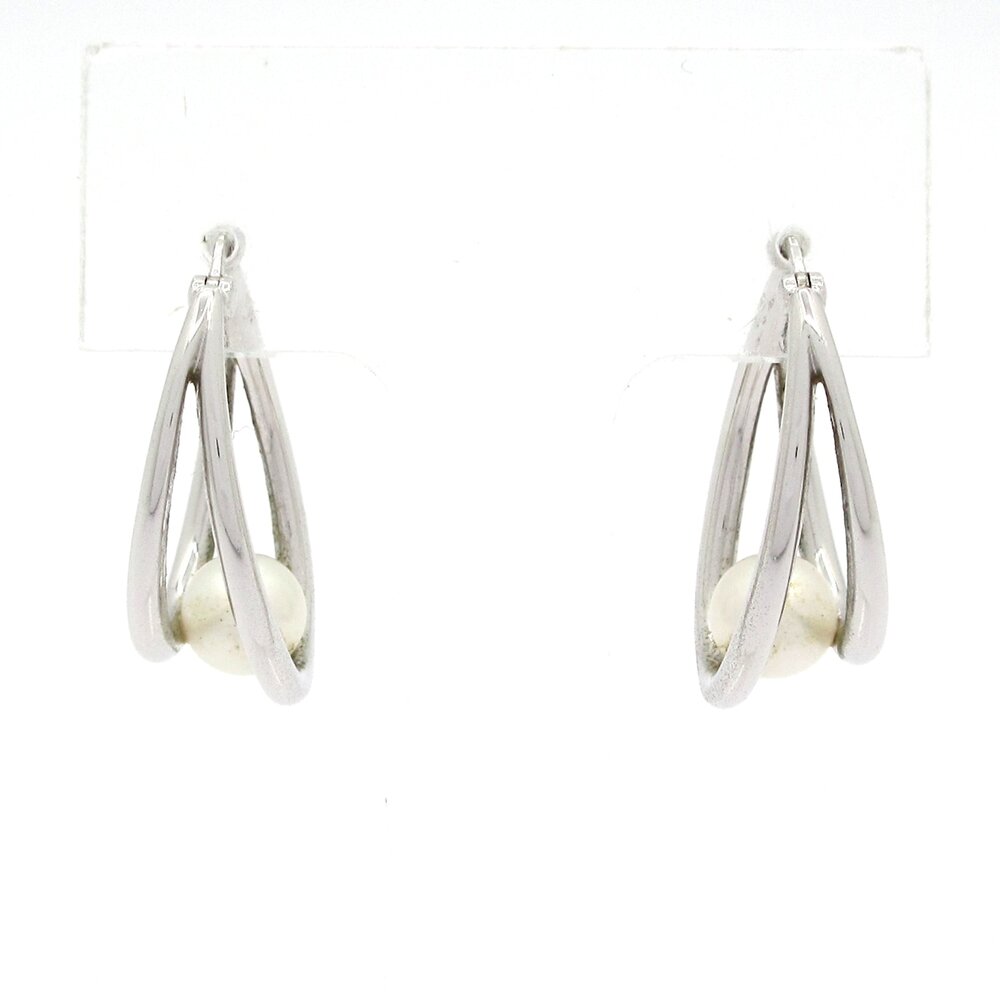 Mikimoto Earrings Silver 18K White Gold White Pearl